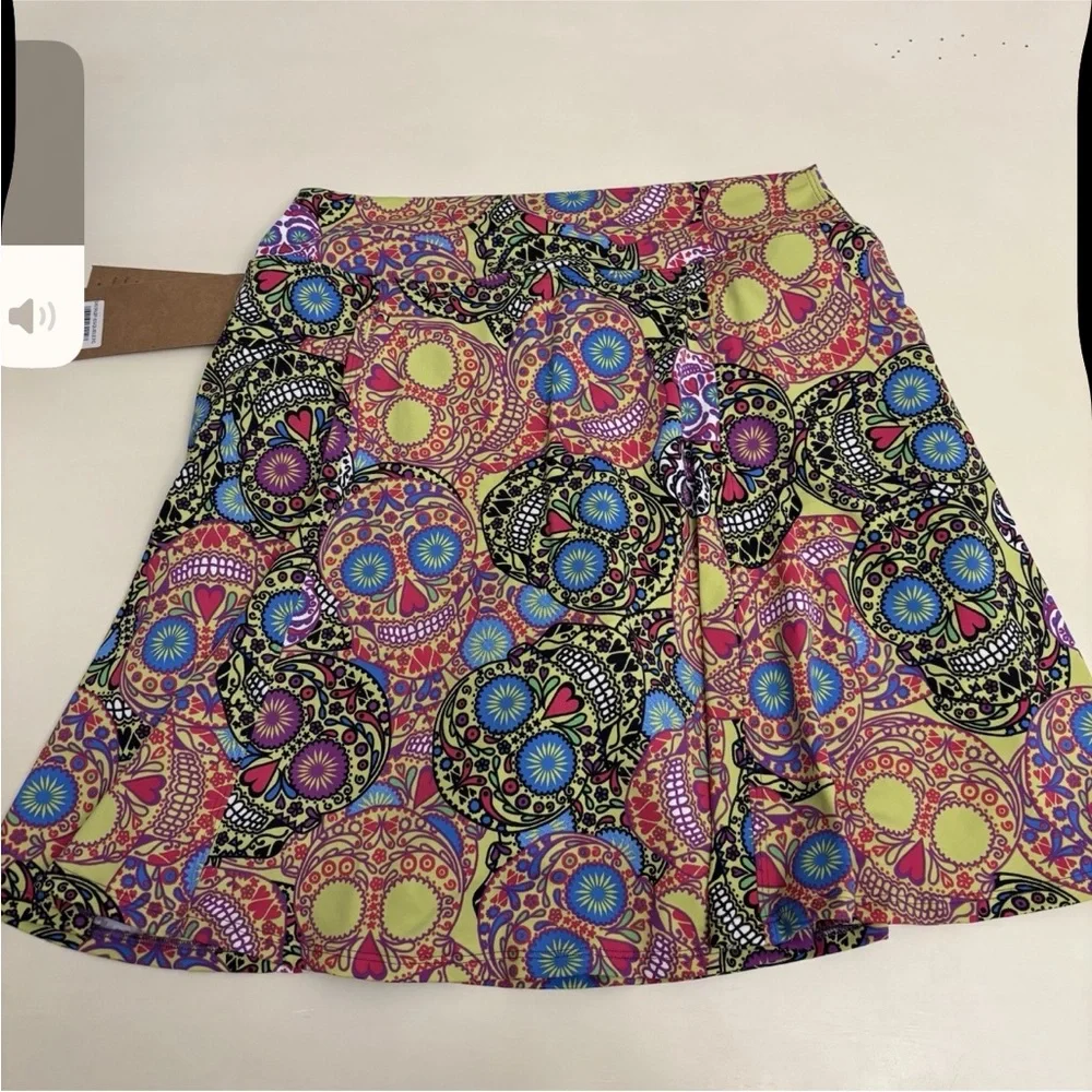 DonaJo Womens 2 Medium Sugar Skull Tennis Athletic Skort Skirt Built in Shorts - Picture 7 of 9